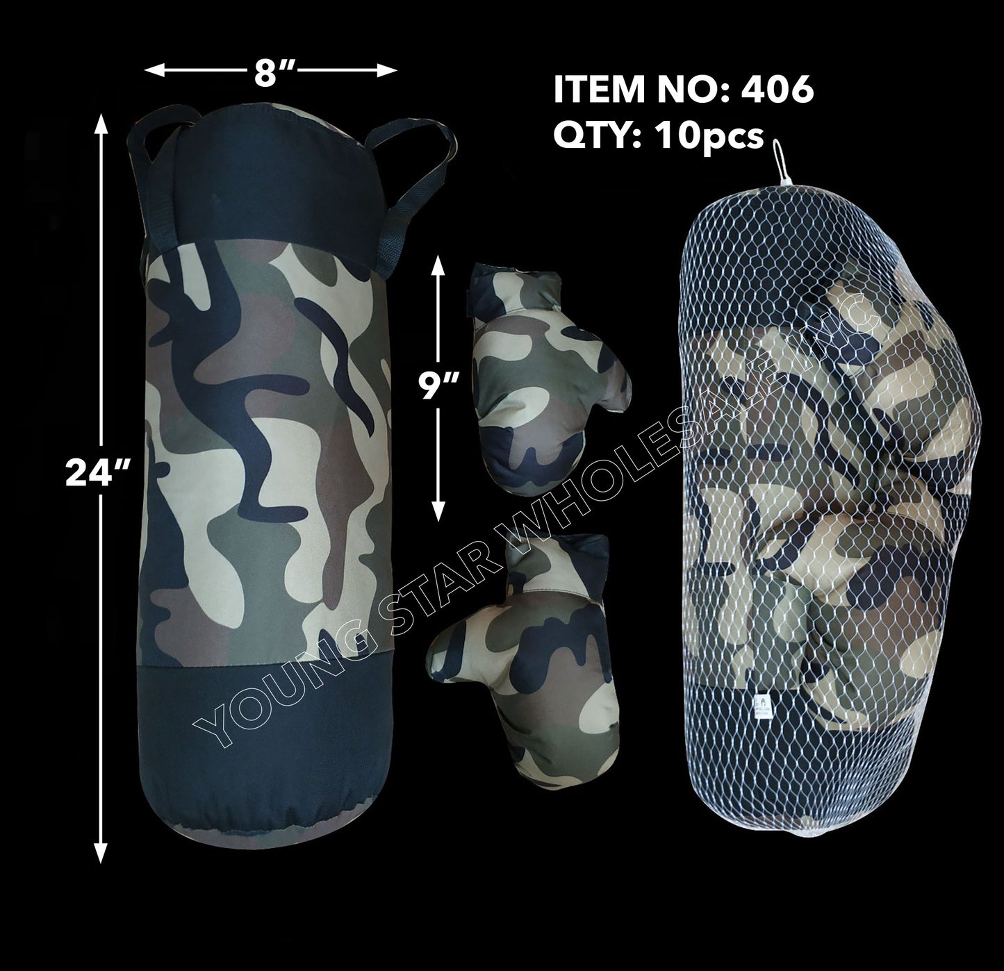 Punching Bag Green Camouflage Large - 24" (Qty: 10pcs)